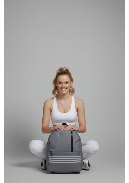 Unisex Şeritli 3 Fermuarlı Çok Kullanışlı Sırt Çantası