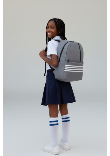 Unisex Şeritli 3 Fermuarlı Çok Kullanışlı Sırt Çantası fırsatları