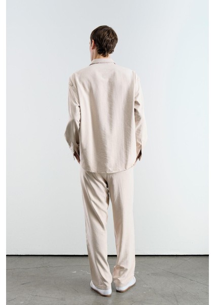 Pilili Efektli Modal Bej Pantolon modelleri