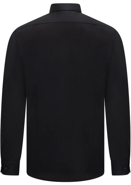 Siyah Comfort Fit Slim Yaka 100% Pamuk Devrik Manşet Uzun Kollu Saten Gömlek fiyatları