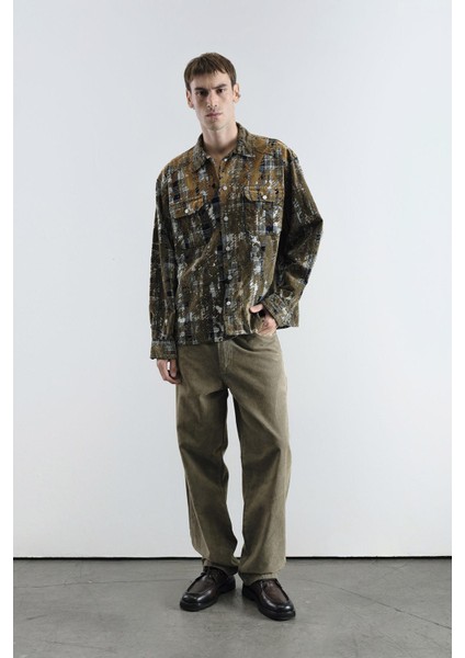 Dokulu Ekose Kahverengi Gömlek