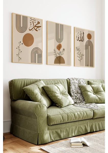 🌙 Modern Minimal Çizgilerle Allah & Muhammed Yazılı 3’lü Tablo Seti 🌙CRV1071 32 x 42 fiyatları