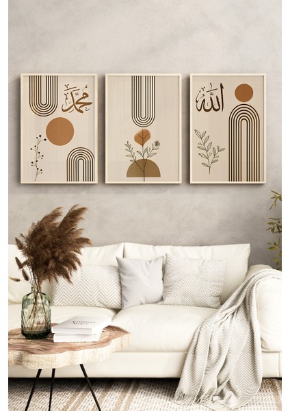 🌙 Modern Minimal Çizgilerle Allah & Muhammed Yazılı 3’lü Tablo Seti 🌙CRV1071 32 x 42 indirimleri