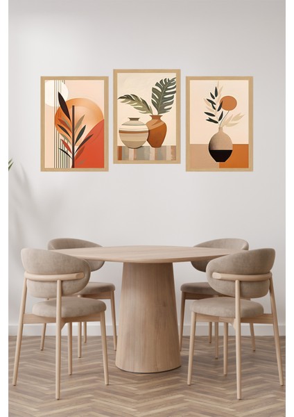 🌿 Toprak Tonlarında Vazo ve Yaprak Temalı 3’lü Çerçevesiz Tablo Seti - Çerçevesiz Mdf CRVS1059 13 x 17 fiyatları