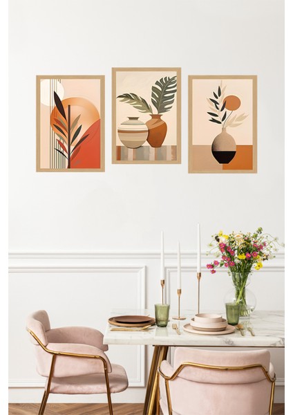 🌿 Toprak Tonlarında Vazo ve Yaprak Temalı 3’lü Çerçevesiz Tablo Seti - Çerçevesiz Mdf CRVS1059 13 x 17 fırsatları