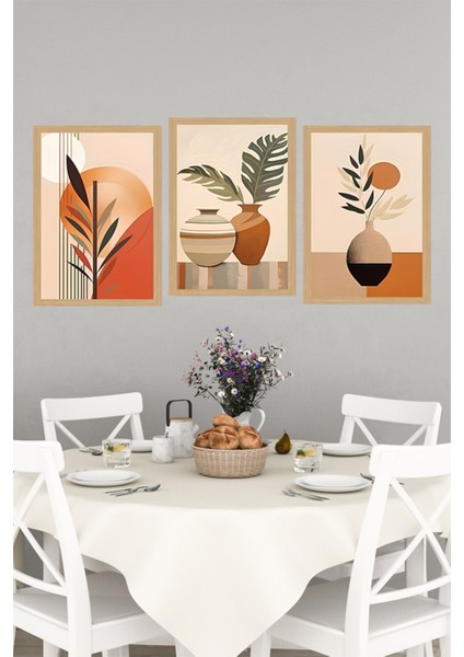 🌿 Toprak Tonlarında Vazo ve Yaprak Temalı 3’lü Çerçevesiz Tablo Seti - Çerçevesiz Mdf CRVS1059 13 x 17 indirimleri