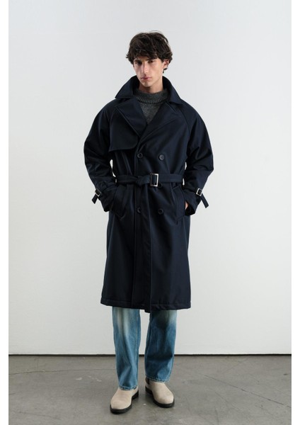 Kemerli Kruvaze Yaka Içi Polarlı Lacivert Trençkot fiyatları