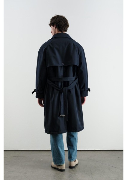 Kemerli Kruvaze Yaka Içi Polarlı Lacivert Trençkot indirimleri