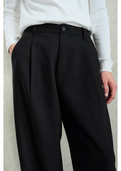 Pilili Klasik Siyah Pantolon