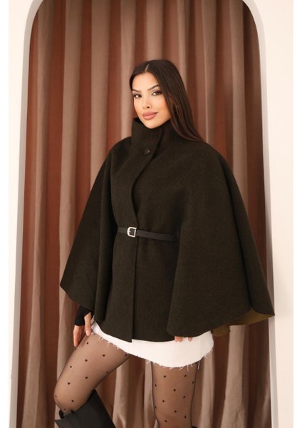 Kemerli Dokulu Kaşe Kumaş Panço fırsatları