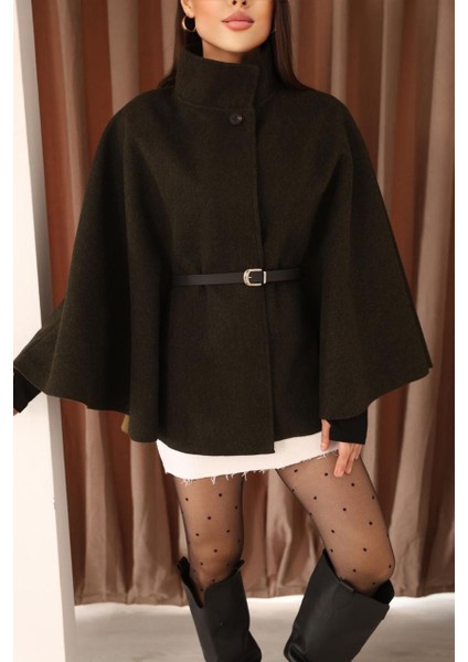 Kemerli Dokulu Kaşe Kumaş Panço indirimleri