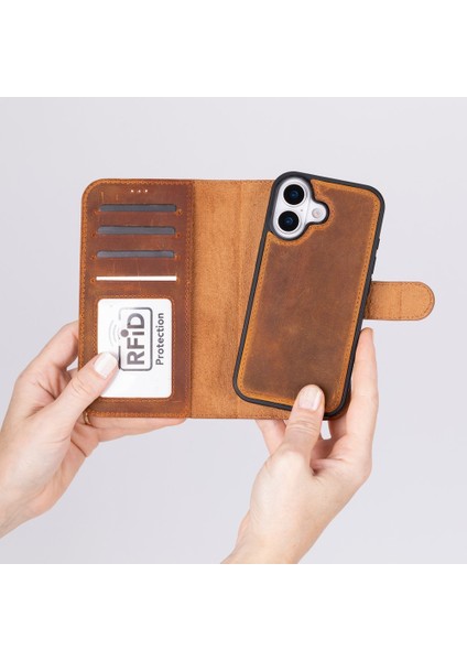 Apple iPhone 17 Için, Hakiki Deri, El Yapımı Cüzdanlı Kılıf, Magsafe ile Uyumlu, Iç Yüzeyi Kadife, Karamel fiyatları