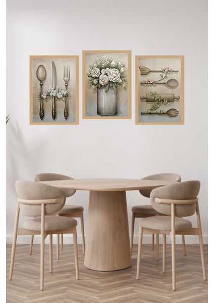 Rustik Mutfak Temalı 3'lü Tablo Seti – Çerçevesiz, Uv Baskılı CRVS1063 13 x 17 fiyatları