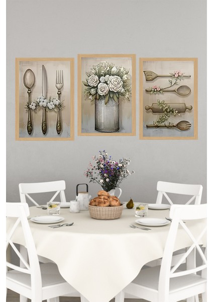 Rustik Mutfak Temalı 3'lü Tablo Seti – Çerçevesiz, Uv Baskılı CRVS1063 13 x 17 indirimleri
