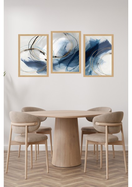 ✨ Lacivert ve Altın Renkli Soyut Dalgalar Temalı 3’lü Tablo Seti Çerçevesiz Mdf Uv Baskı CRVS1056 13 x 17 fiyatları