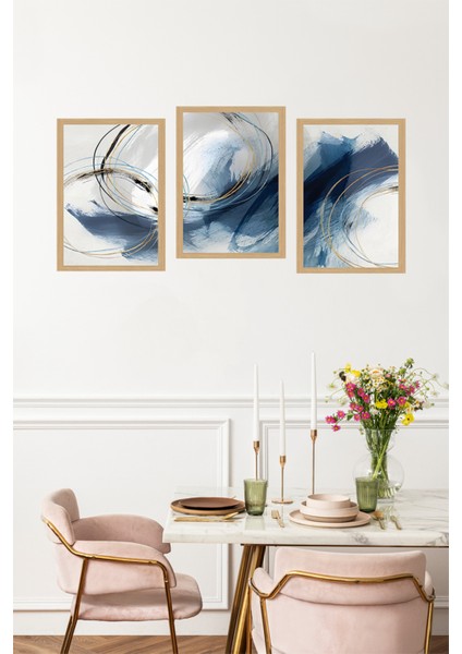 ✨ Lacivert ve Altın Renkli Soyut Dalgalar Temalı 3’lü Tablo Seti Çerçevesiz Mdf Uv Baskı CRVS1056 13 x 17 fırsatları
