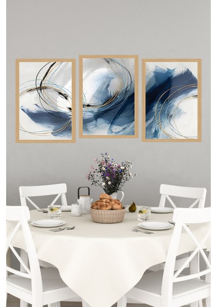 ✨ Lacivert ve Altın Renkli Soyut Dalgalar Temalı 3’lü Tablo Seti Çerçevesiz Mdf Uv Baskı CRVS1056 13 x 17 indirimleri