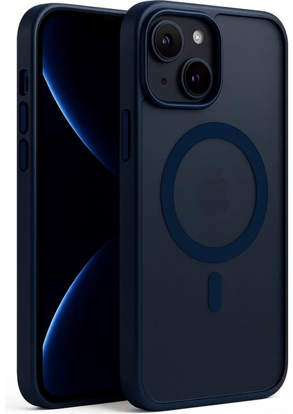 Apple iPhone 13 - 14 - 15 Kılıf Kamera Çıkıntılı Magsafe Şarj Destekli Metal Tuşlu Yumuşak Kenarlı Mat Kapak