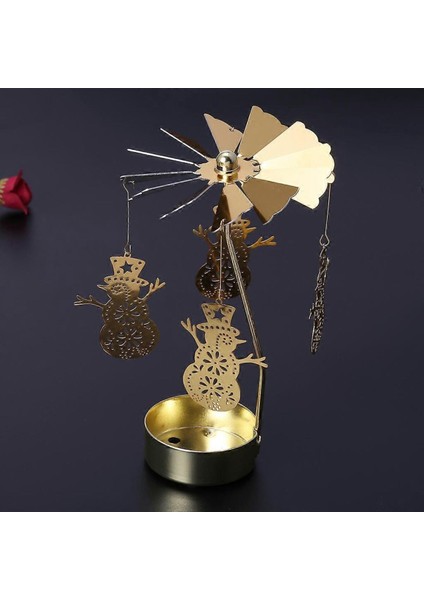 Isı Ile Dönen Metal Mumluk – Kardan Adam Modeli, Altın Renk, Yılbaşı ve Kış Temalı Dekoratif Mumluk