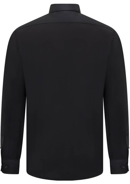 Siyah Slim Fit Açık Italyan Yaka Uzun Kollu Saten Gömlek fiyatları