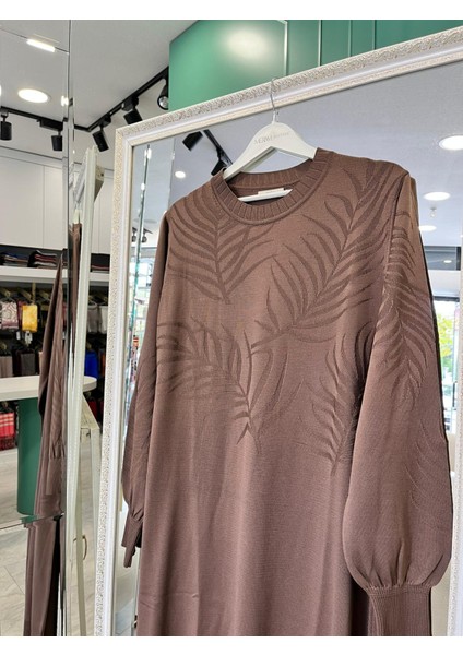 Adn Ince Triko Palmiye Elbise - Kahverengi - 2 modelleri