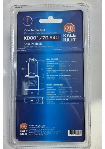 Uzun Kancalı Asma Kilit Blisterli 40Mm modelleri