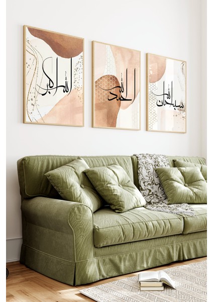 ✨ Islami Hat Sanatı ve Modern Soyut Desenlerin Buluştuğu 3’lü Tablo Seti✨ CRV1083 23 x 32 fiyatları