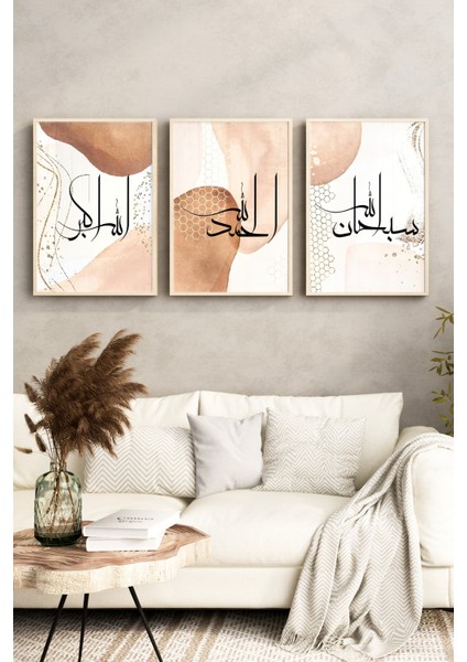 ✨ Islami Hat Sanatı ve Modern Soyut Desenlerin Buluştuğu 3’lü Tablo Seti✨ CRV1083 23 x 32 indirimleri