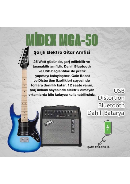 DE-150BL-50AMP Maple Klavye HH 50 W Amfili Elektro Gitar Seti fiyatları