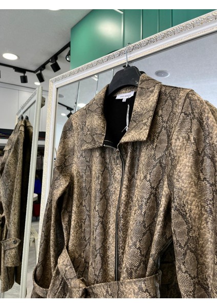 Hale Nagini Deri Ceket - Vizon - 2