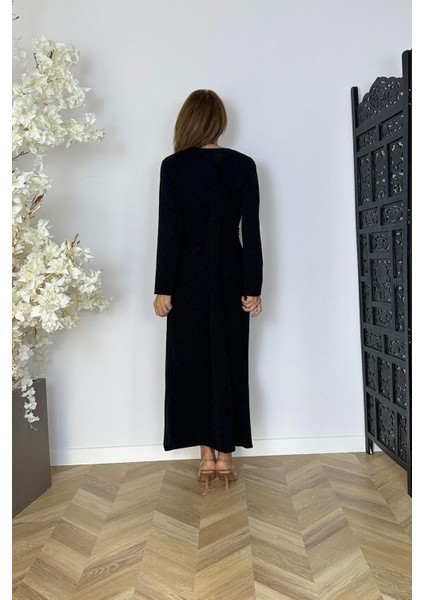 G1597 Taş Detaylı Simli Abiye Elbise Siyah modelleri