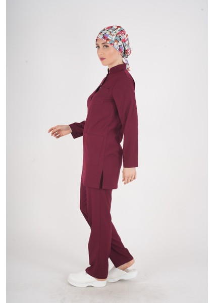 Bordo Renk Sakura Model Tesettür Doktor Hemşire Scrubs Üniforma Takımı fırsatları