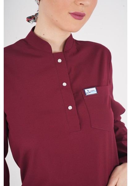 Bordo Renk Sakura Model Tesettür Doktor Hemşire Scrubs Üniforma Takımı