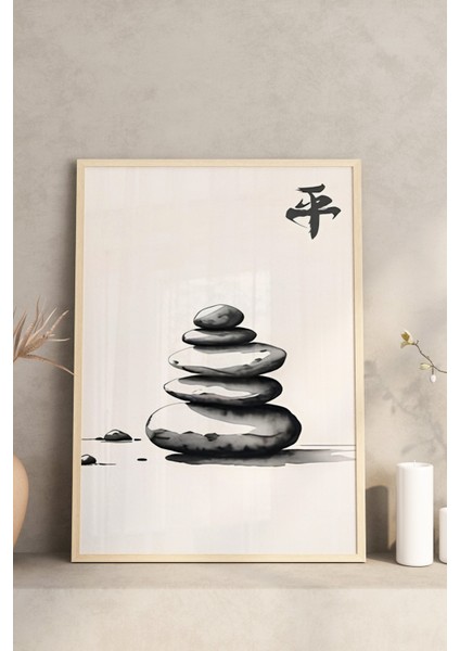 🖼️ Japon Kaligrafi ve Doğa Temalı 3’lü Ahşap Çerçeveli Tablo Seti🖼️ CRV1106 23 x 32 modelleri