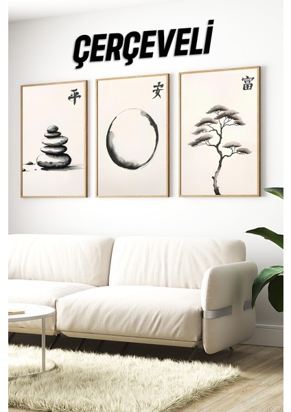 🖼️ Japon Kaligrafi ve Doğa Temalı 3’lü Ahşap Çerçeveli Tablo Seti🖼️ CRV1106 23 x 32 indirimleri