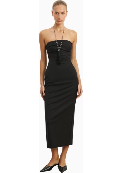 Becasue Of Alice Strapless Ruched Midaxi Dress Büzgü Detaylı Straplez Midaxi Elbise