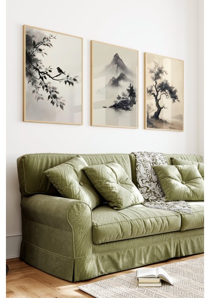 🌿 Doğanın Estetiği ile Evinizi Buluşturun: Çerçeveli 3'lü Tablo Seti 🎋 CRV1104 23 x 32 fiyatları