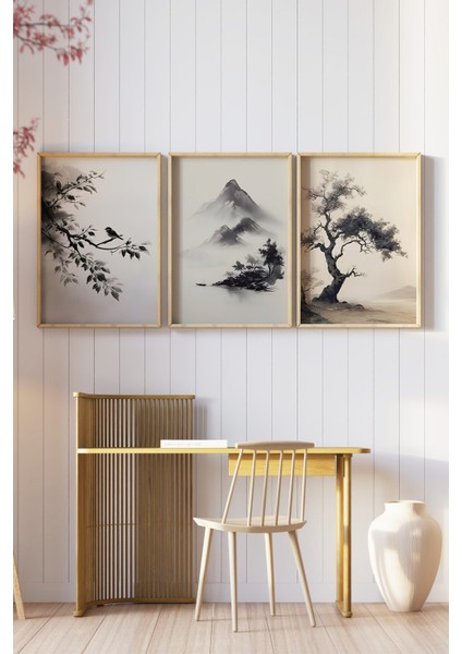 🌿 Doğanın Estetiği ile Evinizi Buluşturun: Çerçeveli 3'lü Tablo Seti 🎋 CRV1104 23 x 32 modelleri