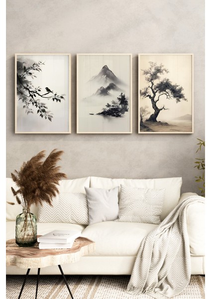 🌿 Doğanın Estetiği ile Evinizi Buluşturun: Çerçeveli 3'lü Tablo Seti 🎋 CRV1104 23 x 32 indirimleri