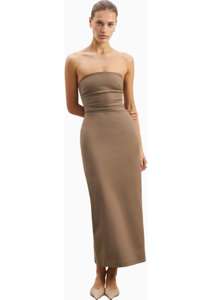Becasue Of Alice Strapless Ruched Midaxi Dress Büzgü Detaylı Straplez Midaxi Elbise