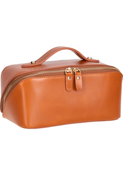 Vena Hakiki Deri Açık Kahverengi Makyaj Çantası