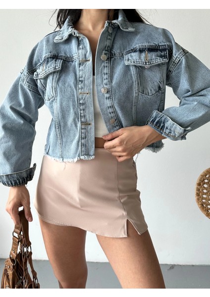 Çift Kapaklı Püsküllü Crop Buz Mavi D2002 fırsatları