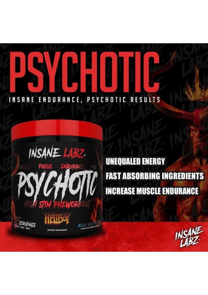 Hellboy Psychotic Preworkout Nitric Oxide Boosts Focus Energy 35 Servis fiyatları