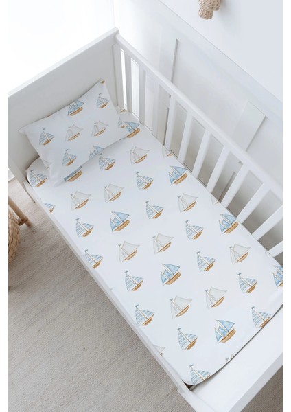 Bebek Boy Lastikli Çarşaf Seti - Pureline Series - Sail Boats