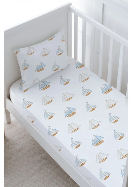 Bebek Boy Lastikli Çarşaf Seti - Pureline Series - Sail Boats fiyatları