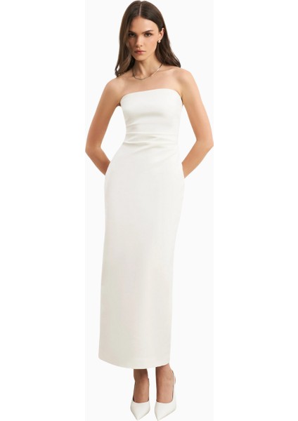 Becasue Of Alice Strapless Ruched Midaxi Dress Büzgü Detaylı Straplez Midaxi Elbise