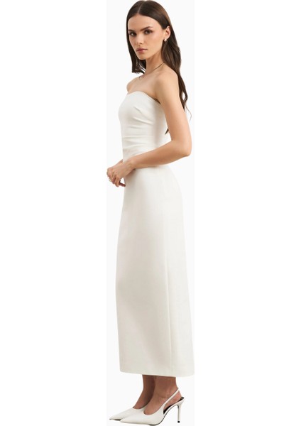 Becasue Of Alice Strapless Ruched Midaxi Dress Büzgü Detaylı Straplez Midaxi Elbise modelleri