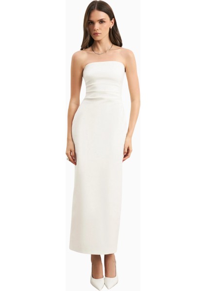 Becasue Of Alice Strapless Ruched Midaxi Dress Büzgü Detaylı Straplez Midaxi Elbise fırsatları