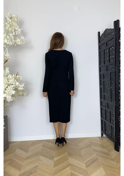 G1596 Yaka Detaylı Kalem Elbise Siyah fiyatları