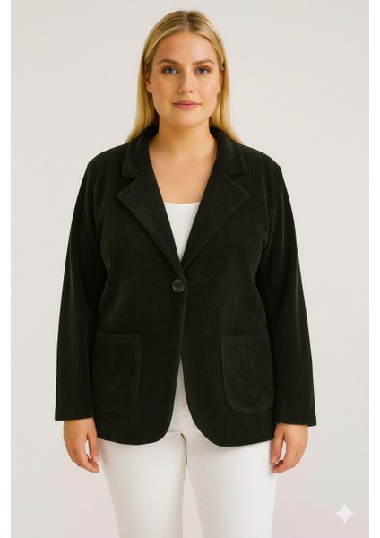 Kadife Italyan Kesim Blazer Siyah Kadın Ceket | Standart Beden (48’e Uyumlu)